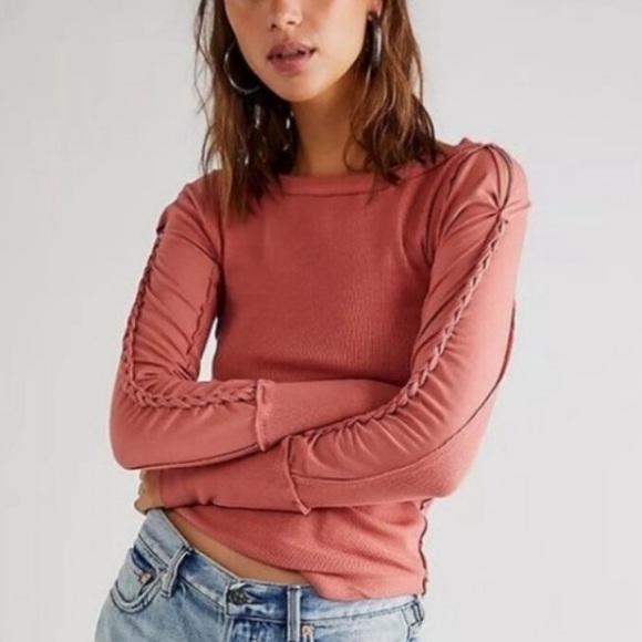 FREE PEOPLE DAISY CHAIN LONG SLEEVE ROSE PINK TOP EXTRA LARGE - Picture 2 of 6